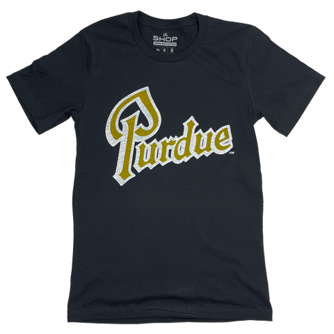 Purdue Drum Script Black Tee