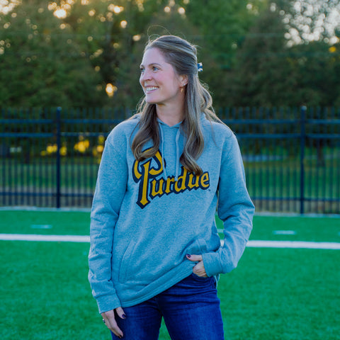 Purdue Drum Script Grey Hoodie