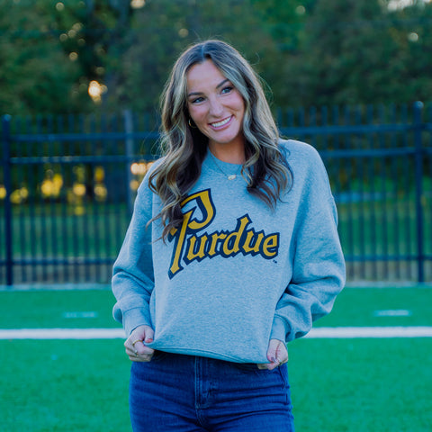 Purdue Drum Script Womens Relax Crewneck