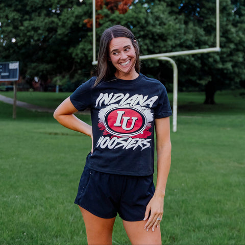 IU Football Oval Logo Splatter Womens Boxy