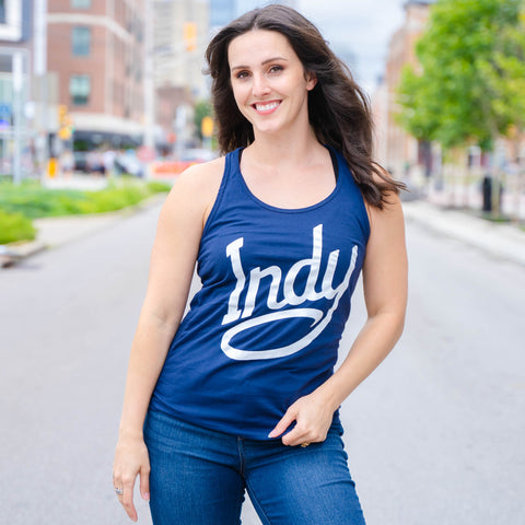 Visit Indy Womens Racerback Tank Navy