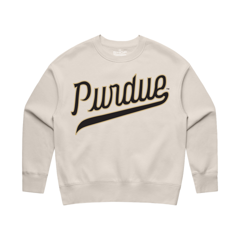 Purdue Basketball Script Womens Relaxed Crewneck Bone
