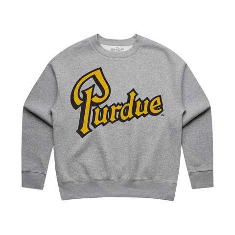 Purdue Drum Script Womens Relax Crewneck
